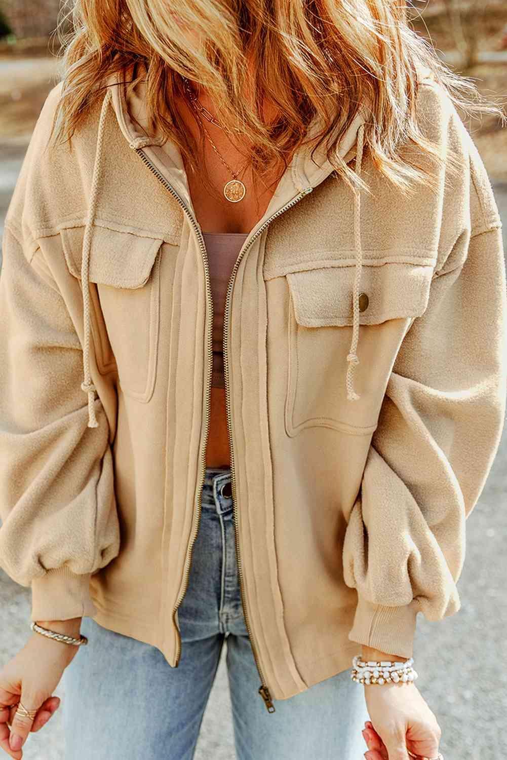 Bona Fide Fashion - Zip-Up Drawstring Hooded Jacket - Women Fashion - Bona Fide Fashion