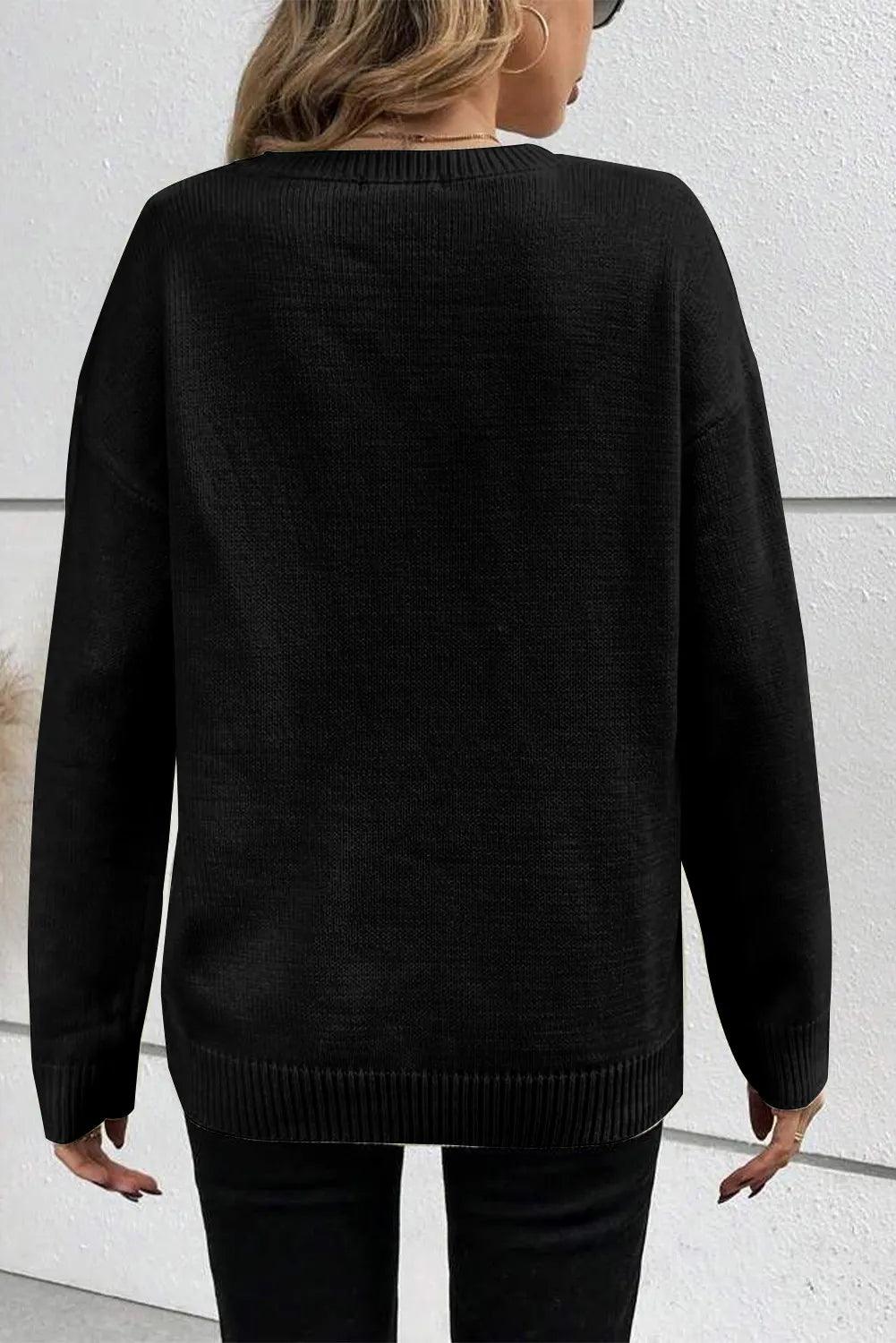 BOO Round Neck Long Sleeve Sweater - Bona Fide Fashion