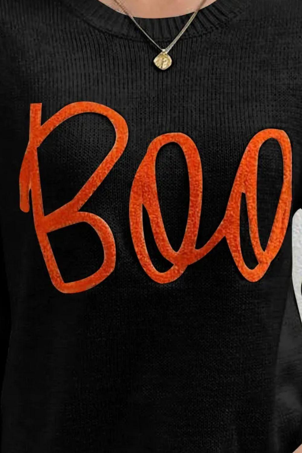 BOO Round Neck Long Sleeve Sweater - Bona Fide Fashion