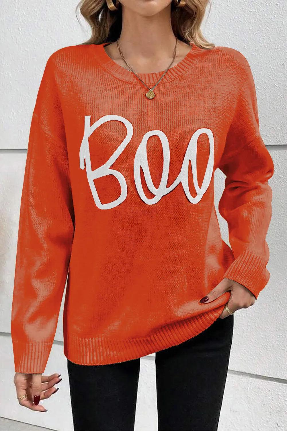 BOO Round Neck Long Sleeve Sweater - Bona Fide Fashion