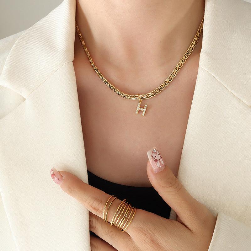 Bona Fide Fashion - Brass Inlaid Zircon Letter Pendant Necklace - Women Fashion - Bona Fide Fashion