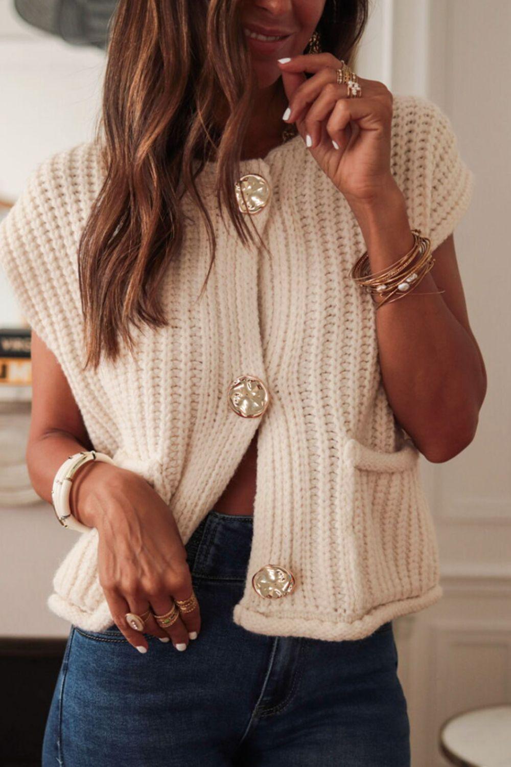 Button Down Sweater Vest with Pockets - Bona Fide Fashion