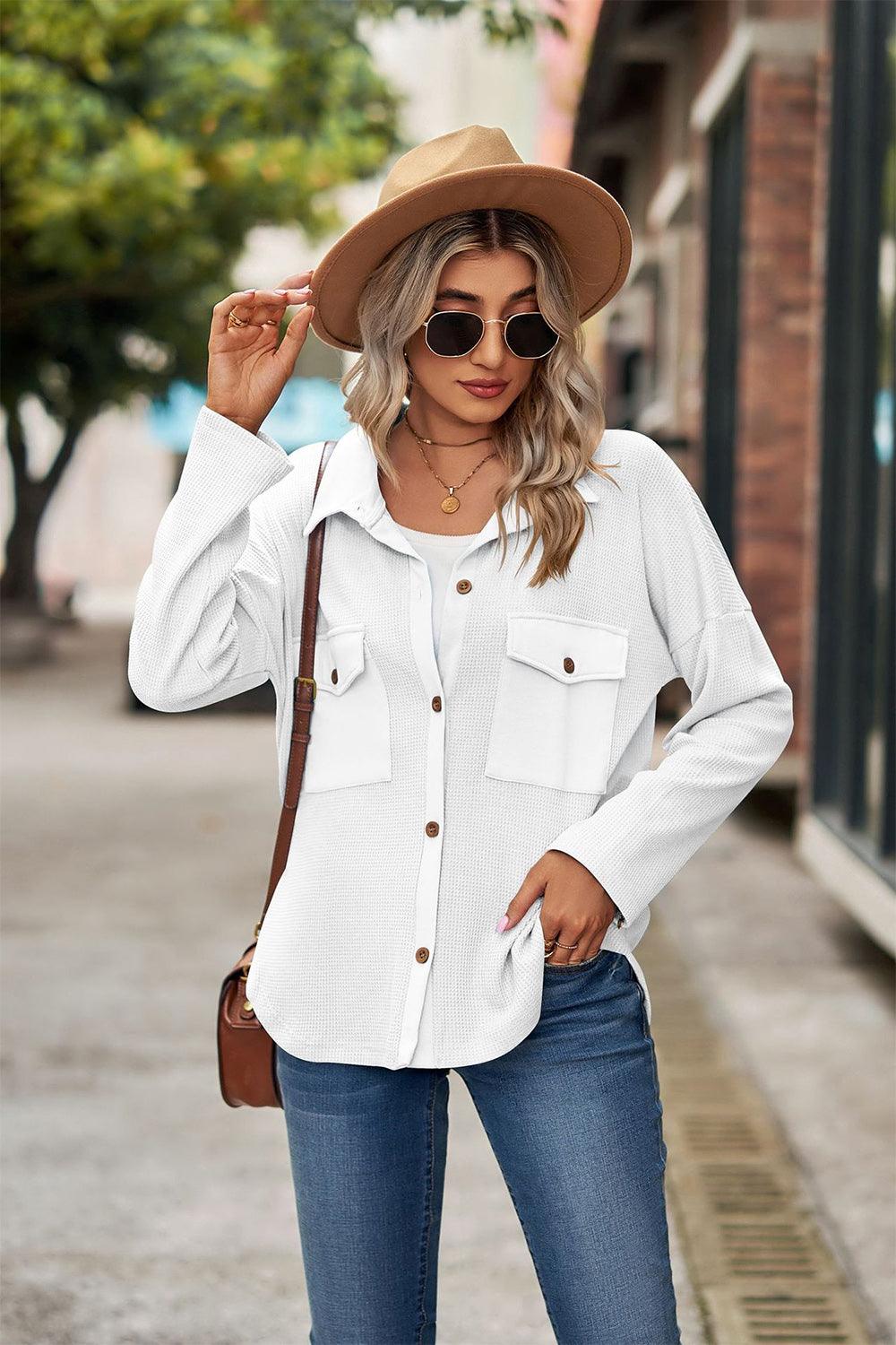 Button Up Collared Neck Long Sleeve Shirt - Bona Fide Fashion