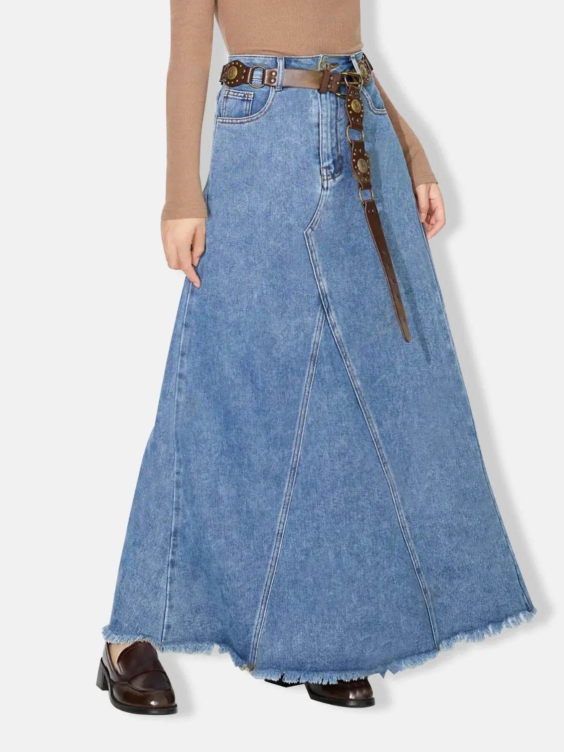 Raw Hem Maxi Denim Skirt - Bona Fide Fashion