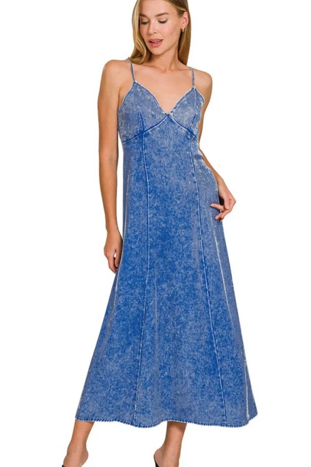 Zenana Tencel Mineral Washed Maxi Dress - Bona Fide Fashion