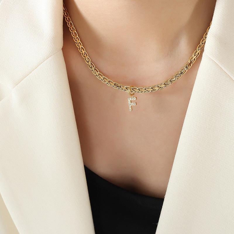 Bona Fide Fashion - Brass Inlaid Zircon Letter Pendant Necklace - Women Fashion - Bona Fide Fashion