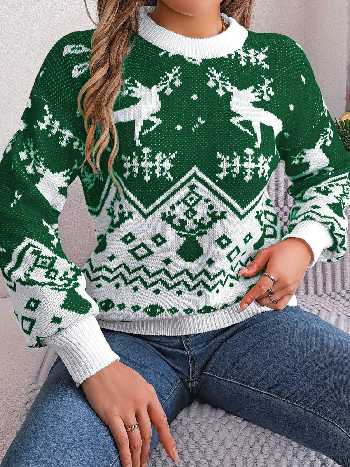 Christmas Element Round Neck Long Sleeve Sweater - Bona Fide Fashion