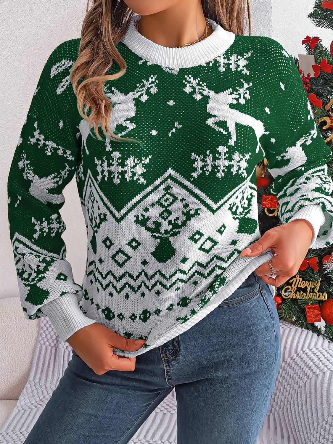 Christmas Element Round Neck Long Sleeve Sweater - Bona Fide Fashion