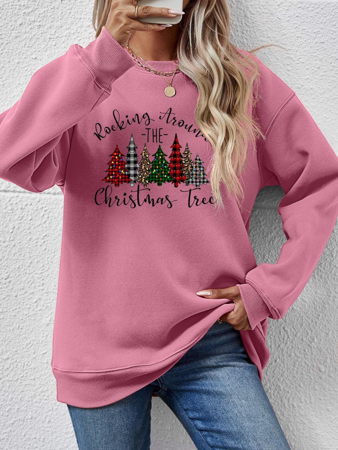 Christmas Tree Graphic Round Neck Sweatshirt - Bona Fide Fashion