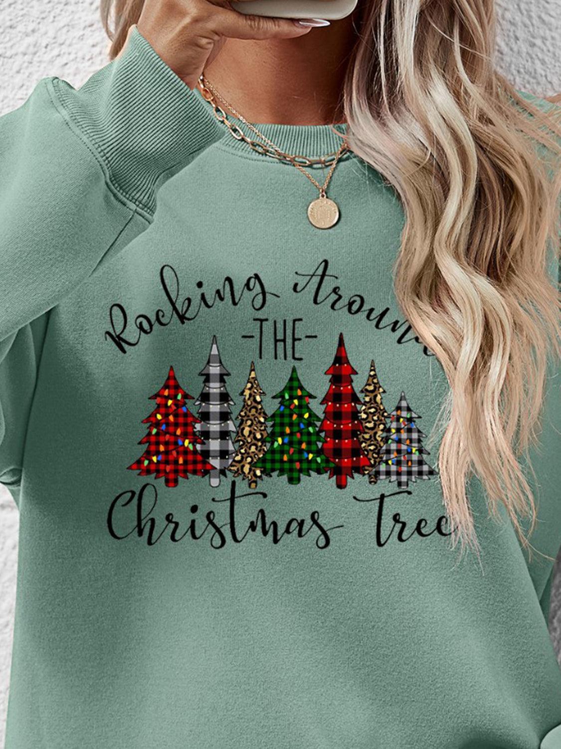 Christmas Tree Graphic Round Neck Sweatshirt - Bona Fide Fashion