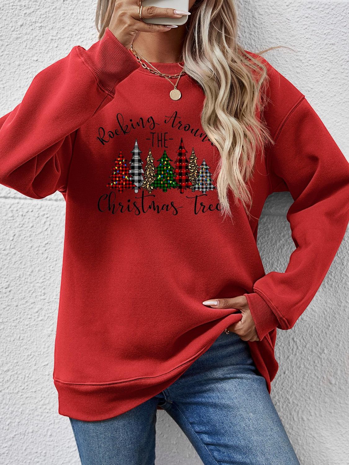 Christmas Tree Graphic Round Neck Sweatshirt - Bona Fide Fashion