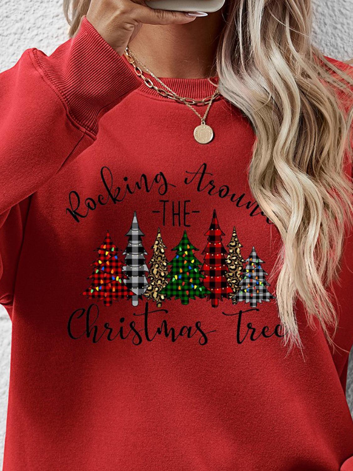 Christmas Tree Graphic Round Neck Sweatshirt - Bona Fide Fashion