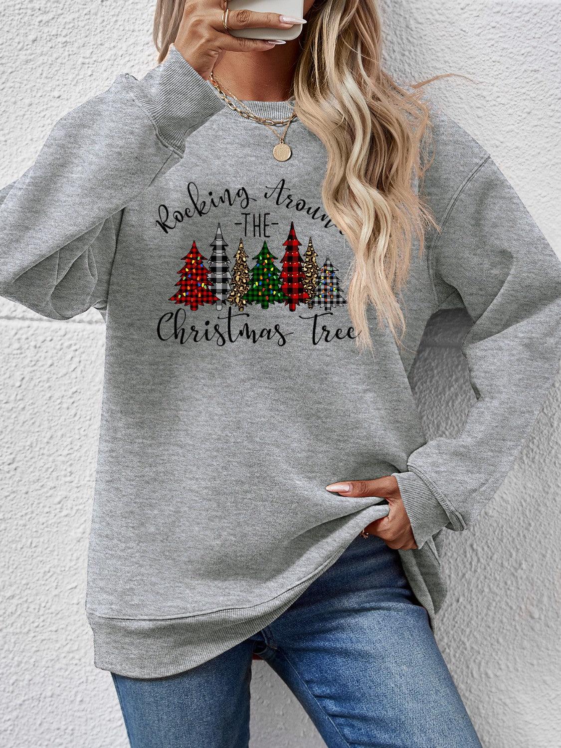 Christmas Tree Graphic Round Neck Sweatshirt - Bona Fide Fashion