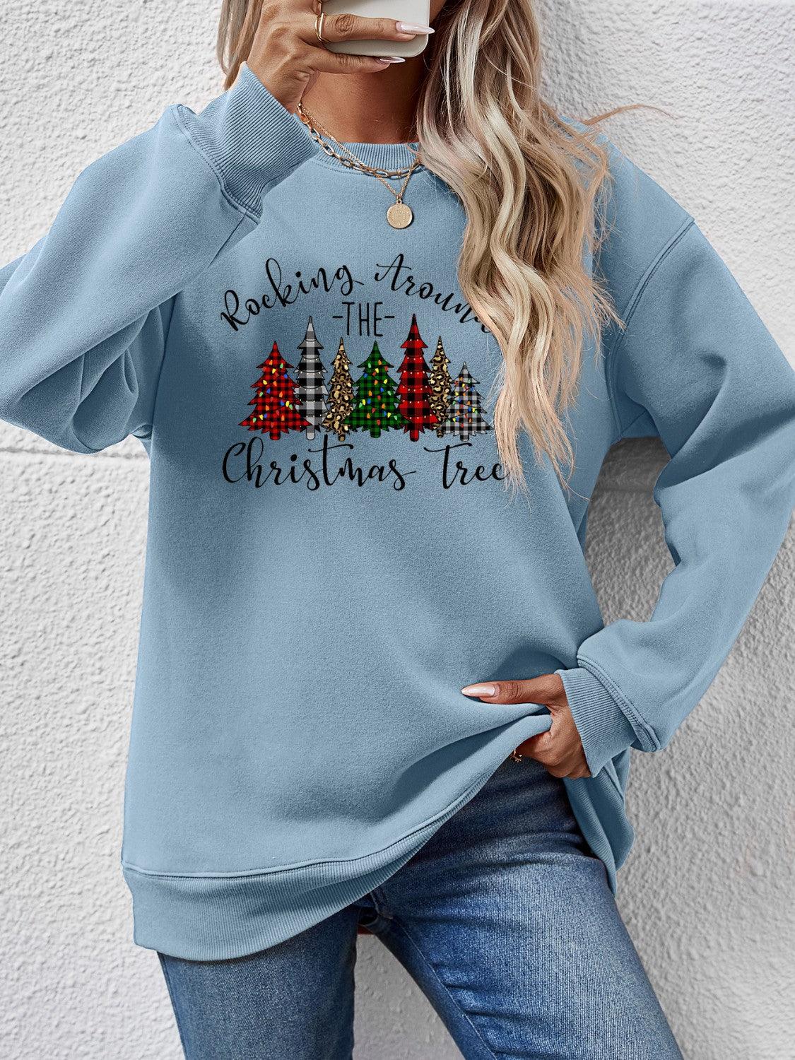 Christmas Tree Graphic Round Neck Sweatshirt - Bona Fide Fashion