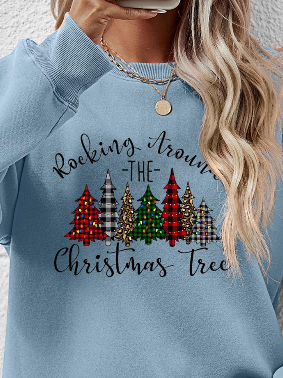 Christmas Tree Graphic Round Neck Sweatshirt - Bona Fide Fashion