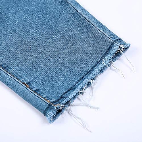 CME SHOWU Women Skinny Ripped Jeans Stretch Distressed Destroyed Denim Pants(Light Blue,L) - Bona Fide Fashion