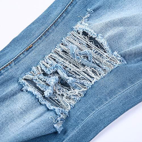 CME SHOWU Women Skinny Ripped Jeans Stretch Distressed Destroyed Denim Pants(Light Blue,L) - Bona Fide Fashion