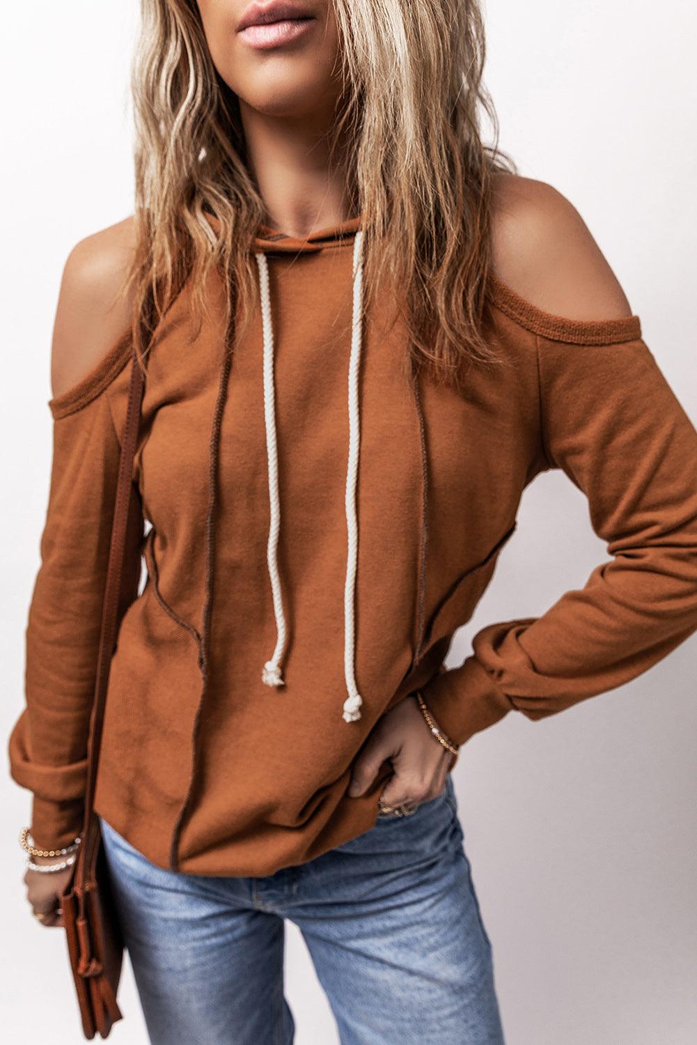 Cold Shoulder Long Sleeve Hoodie - Bona Fide Fashion