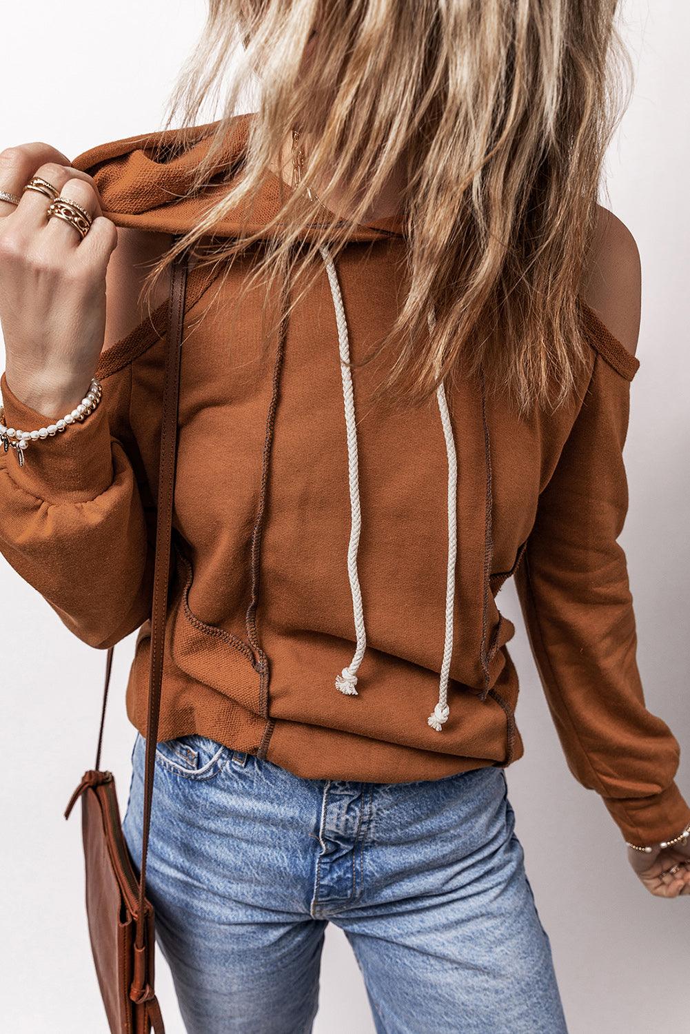 Cold Shoulder Long Sleeve Hoodie - Bona Fide Fashion