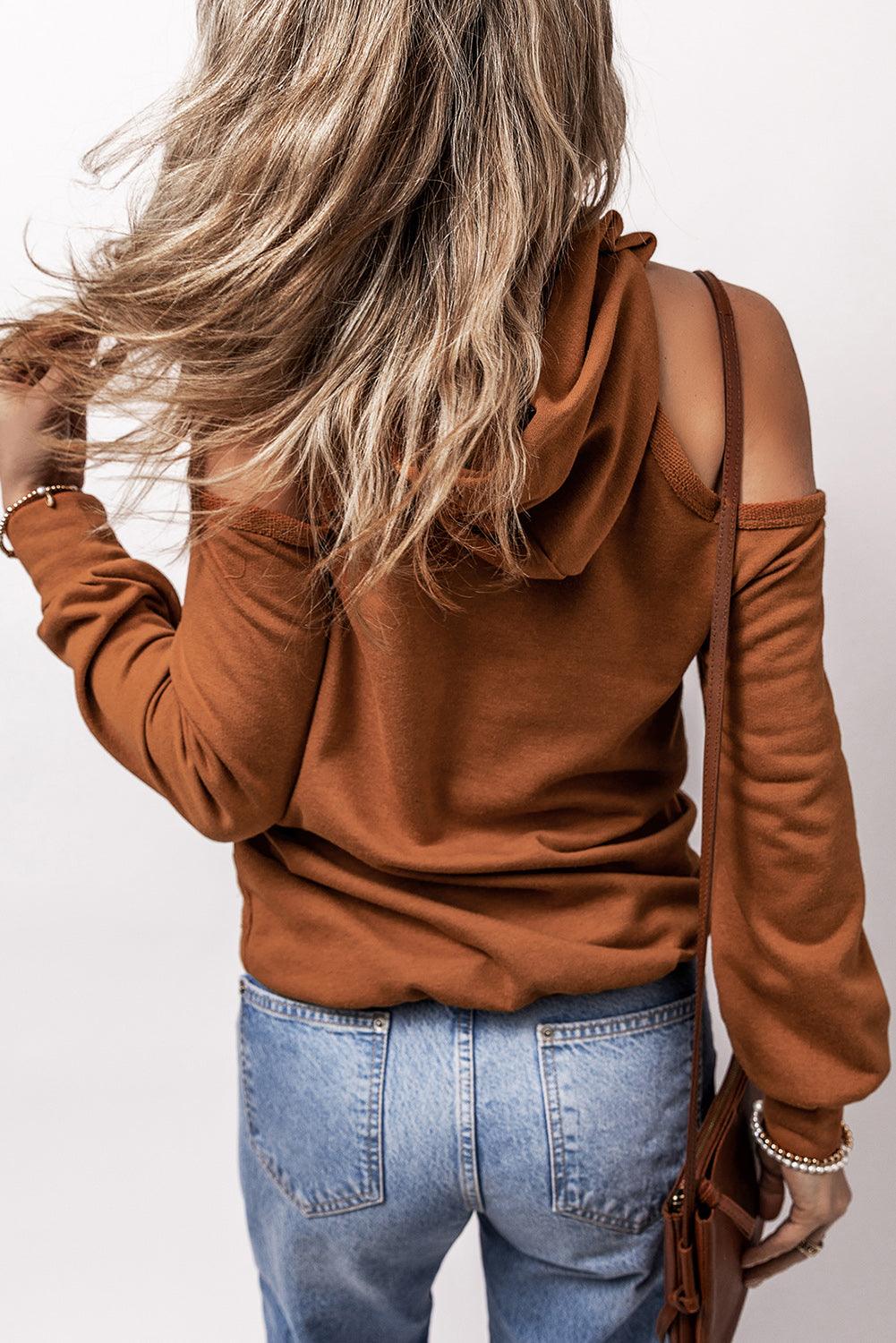 Cold Shoulder Long Sleeve Hoodie - Bona Fide Fashion