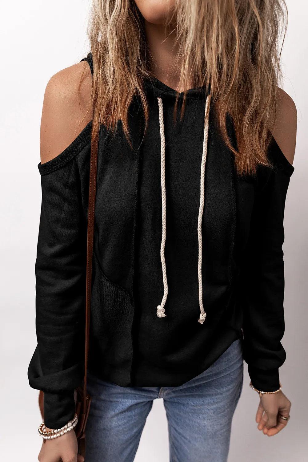 Cold Shoulder Long Sleeve Hoodie - Bona Fide Fashion