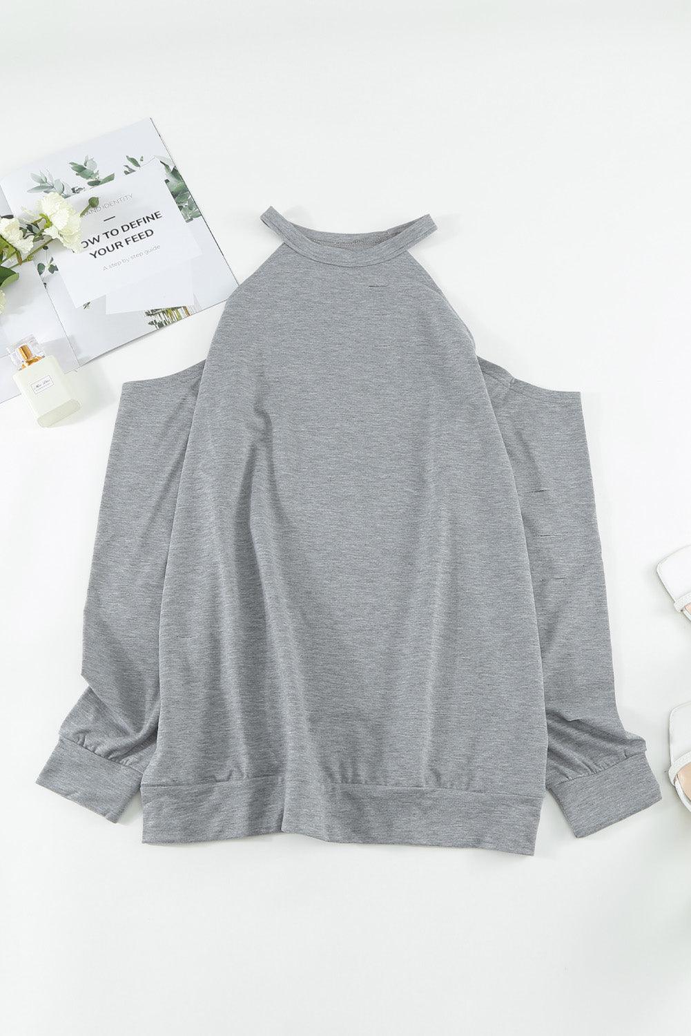 Cold Shoulder Long Sleeve Sweatshirt - Bona Fide Fashion