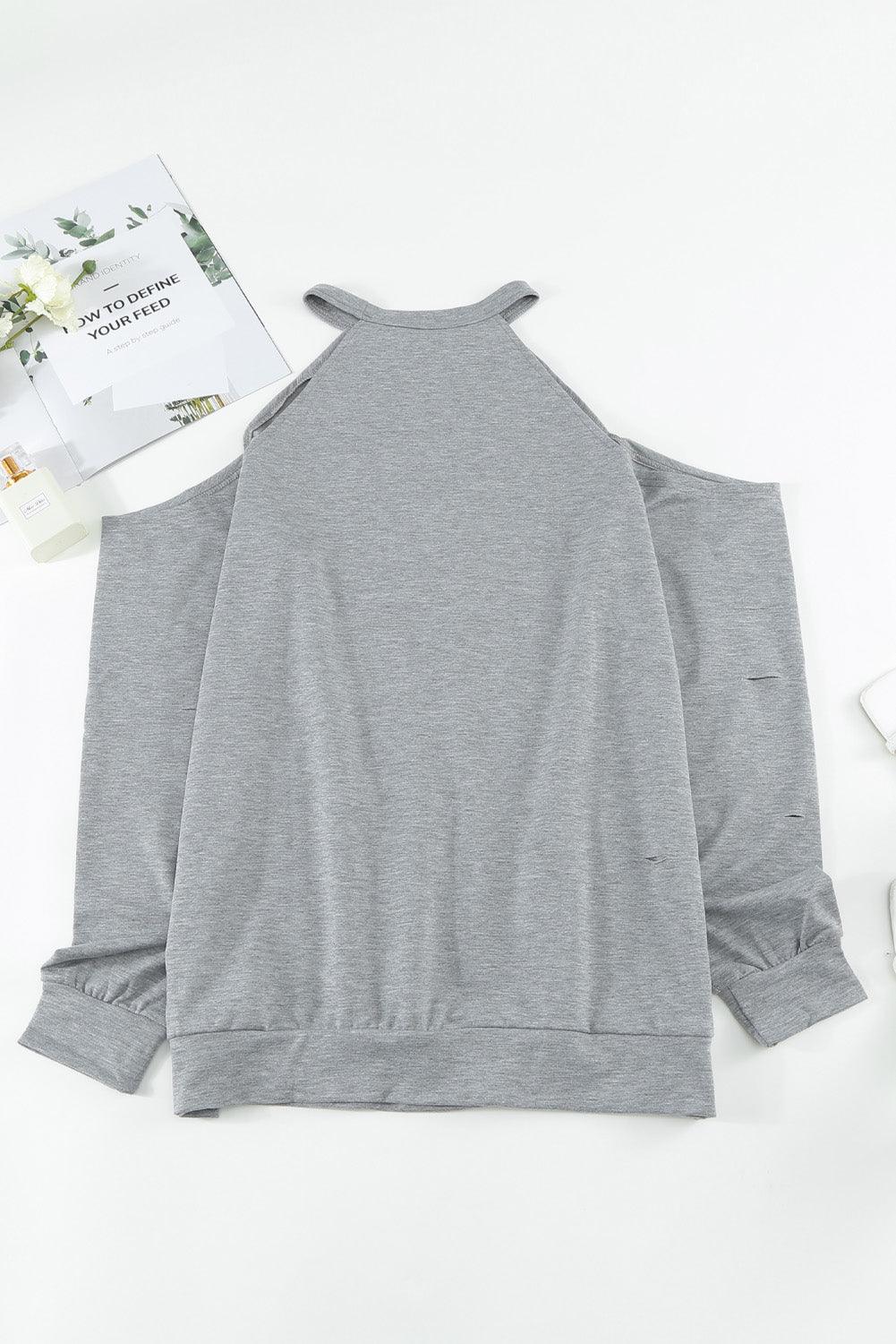 Cold Shoulder Long Sleeve Sweatshirt - Bona Fide Fashion