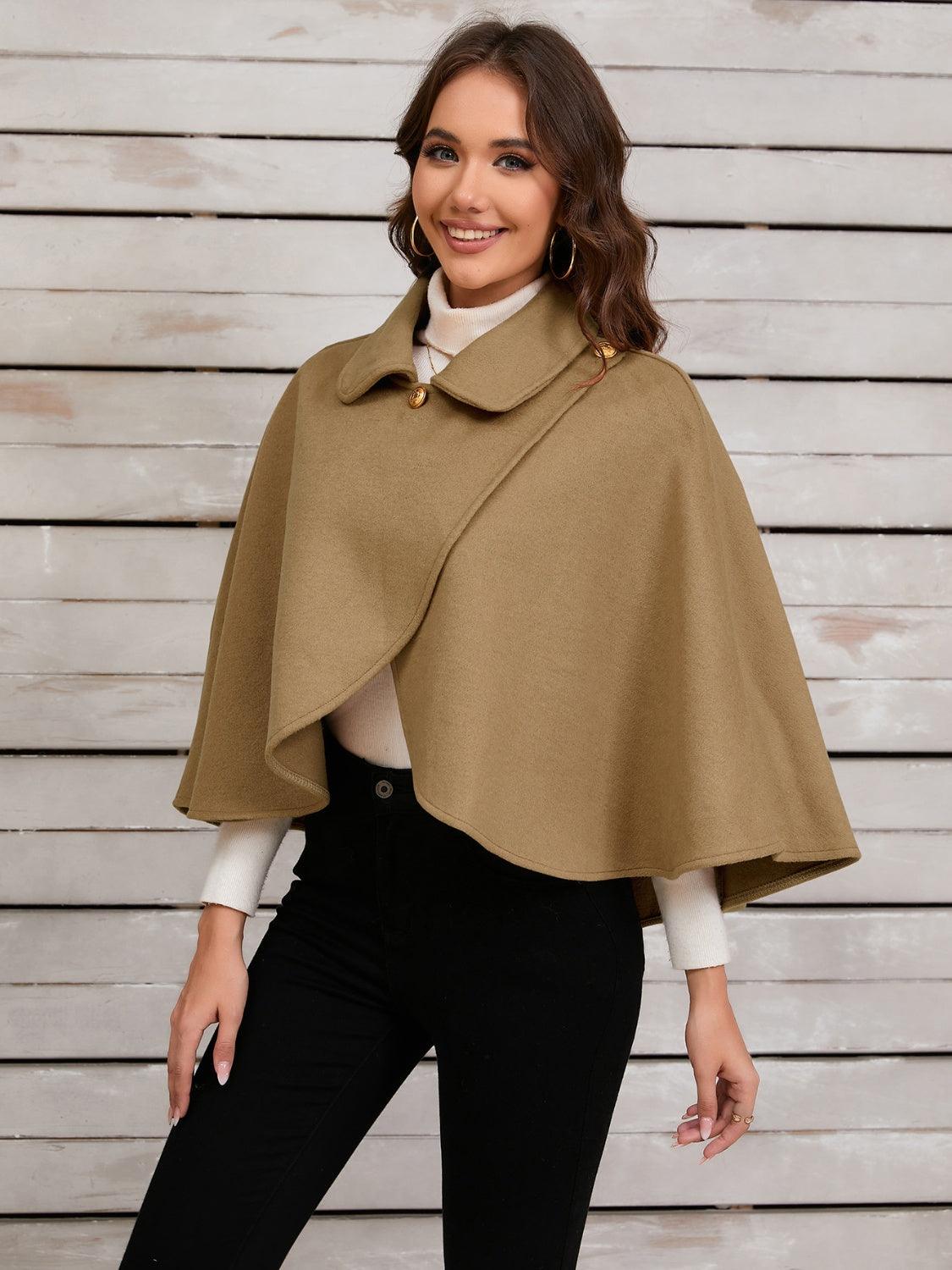 Collared Neck Cropped Cape - Bona Fide Fashion