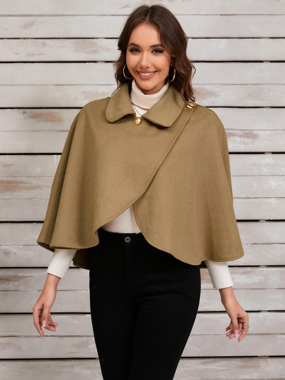 Collared Neck Cropped Cape - Bona Fide Fashion