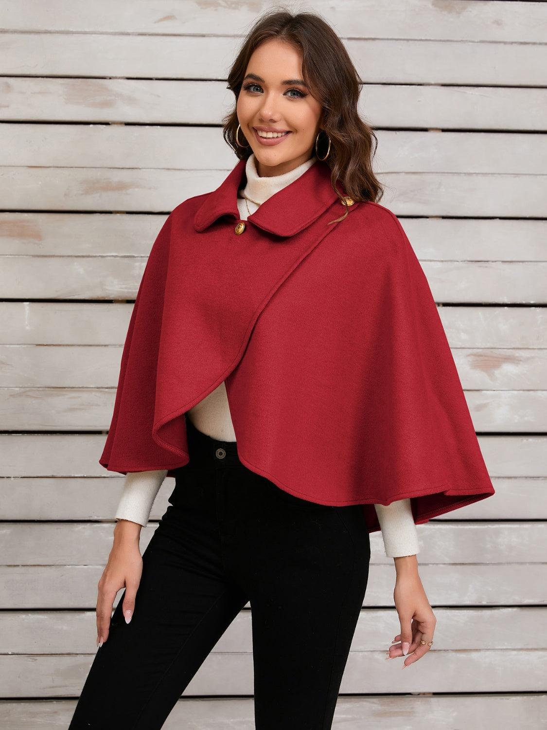 Collared Neck Cropped Cape - Bona Fide Fashion