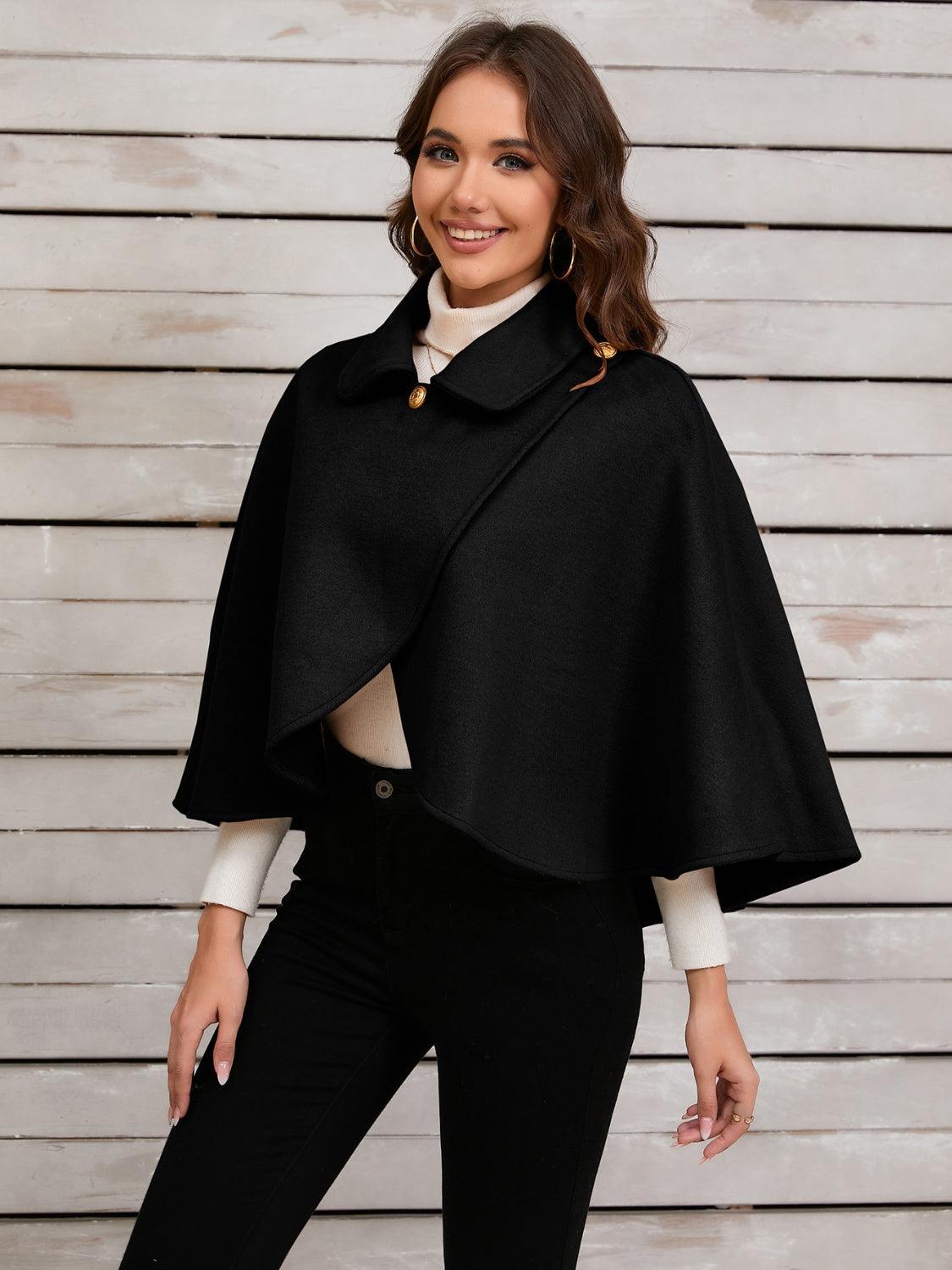 Collared Neck Cropped Cape - Bona Fide Fashion