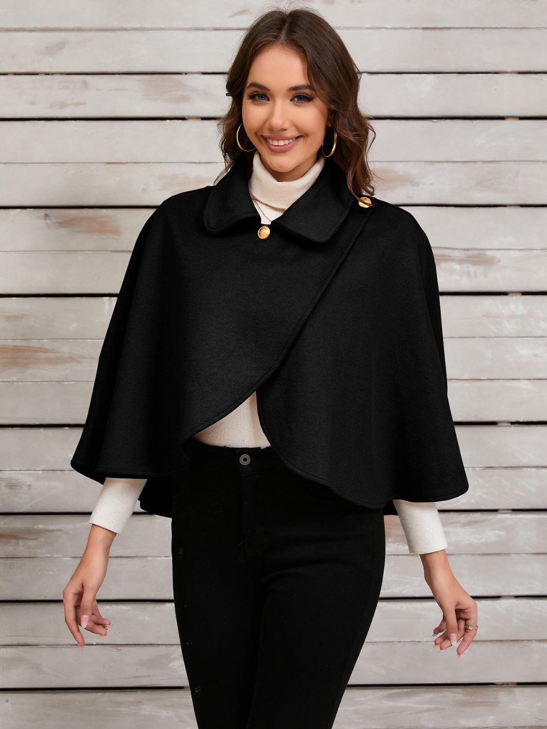 Collared Neck Cropped Cape - Bona Fide Fashion