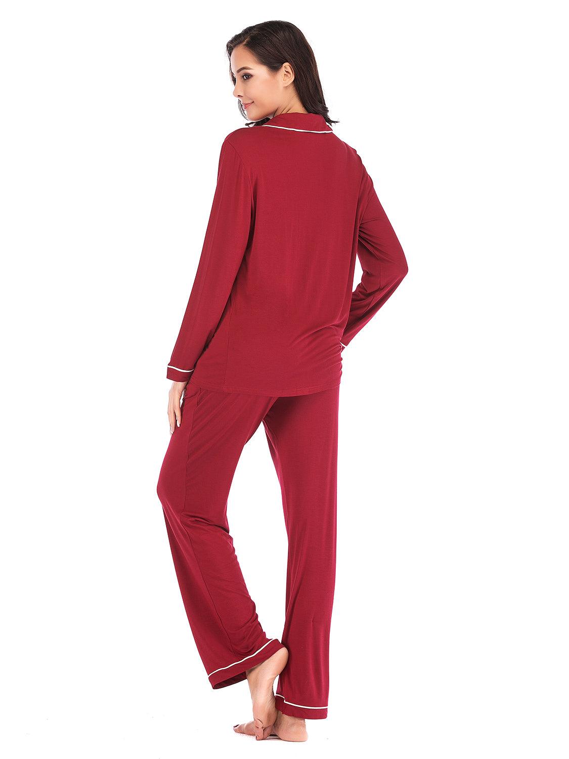 Collared Neck Long Sleeve Loungewear Set with Pockets - Bona Fide Fashion