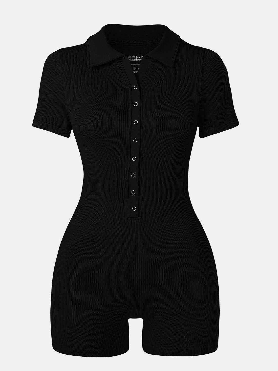 Collared Neck Short Sleeve Active Romper - Bona Fide Fashion