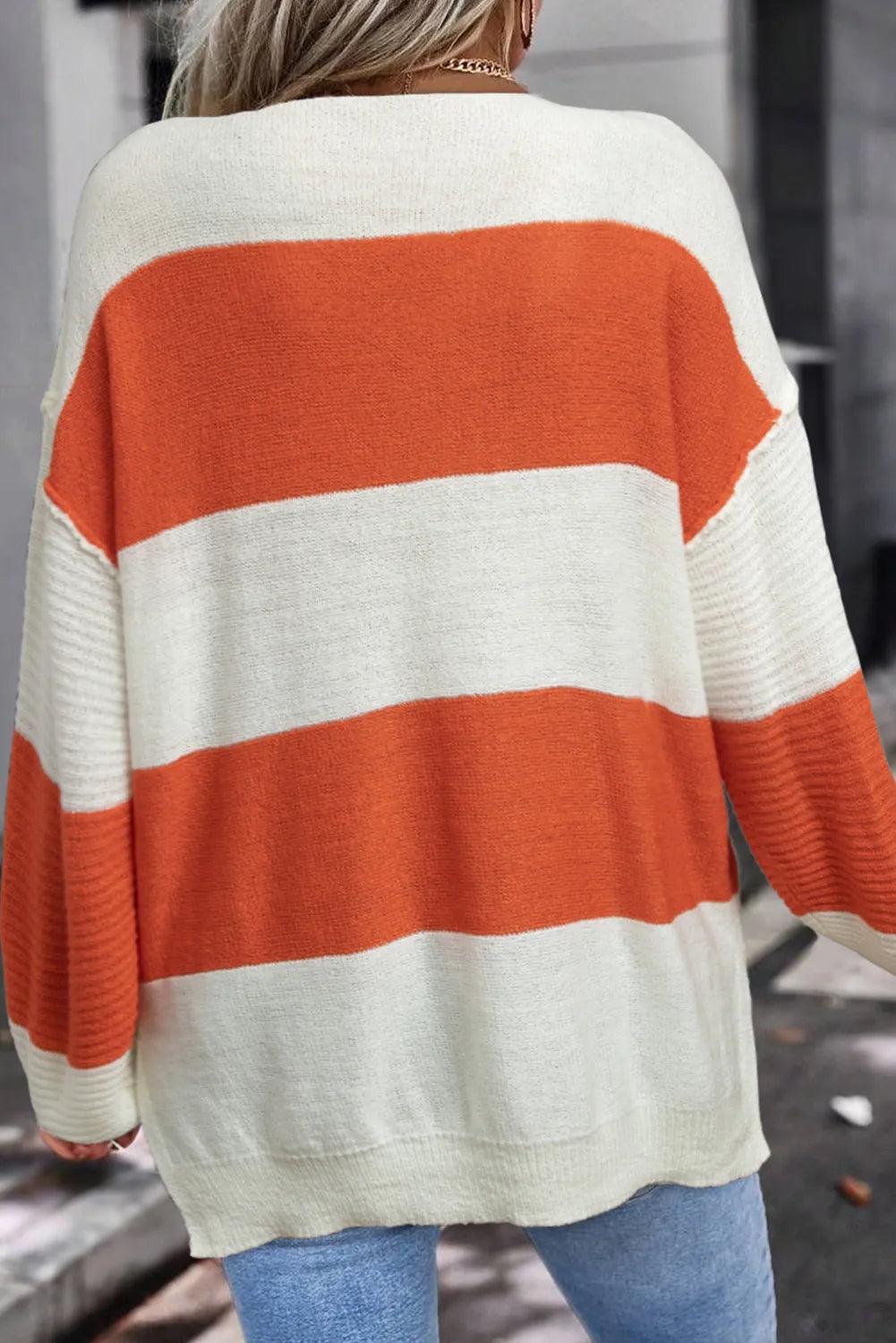 Color Block Dropped Shoulder V-Neck Sweater - Bona Fide Fashion