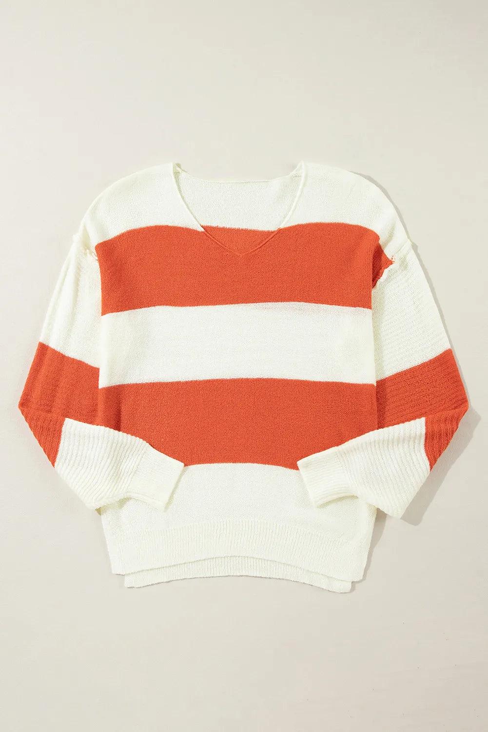 Color Block Dropped Shoulder V-Neck Sweater - Bona Fide Fashion