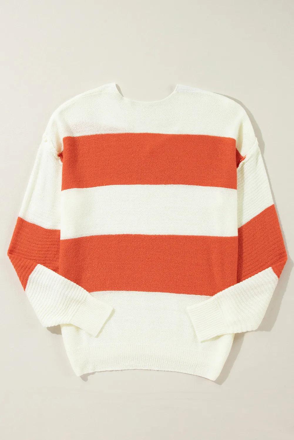 Color Block Dropped Shoulder V-Neck Sweater - Bona Fide Fashion