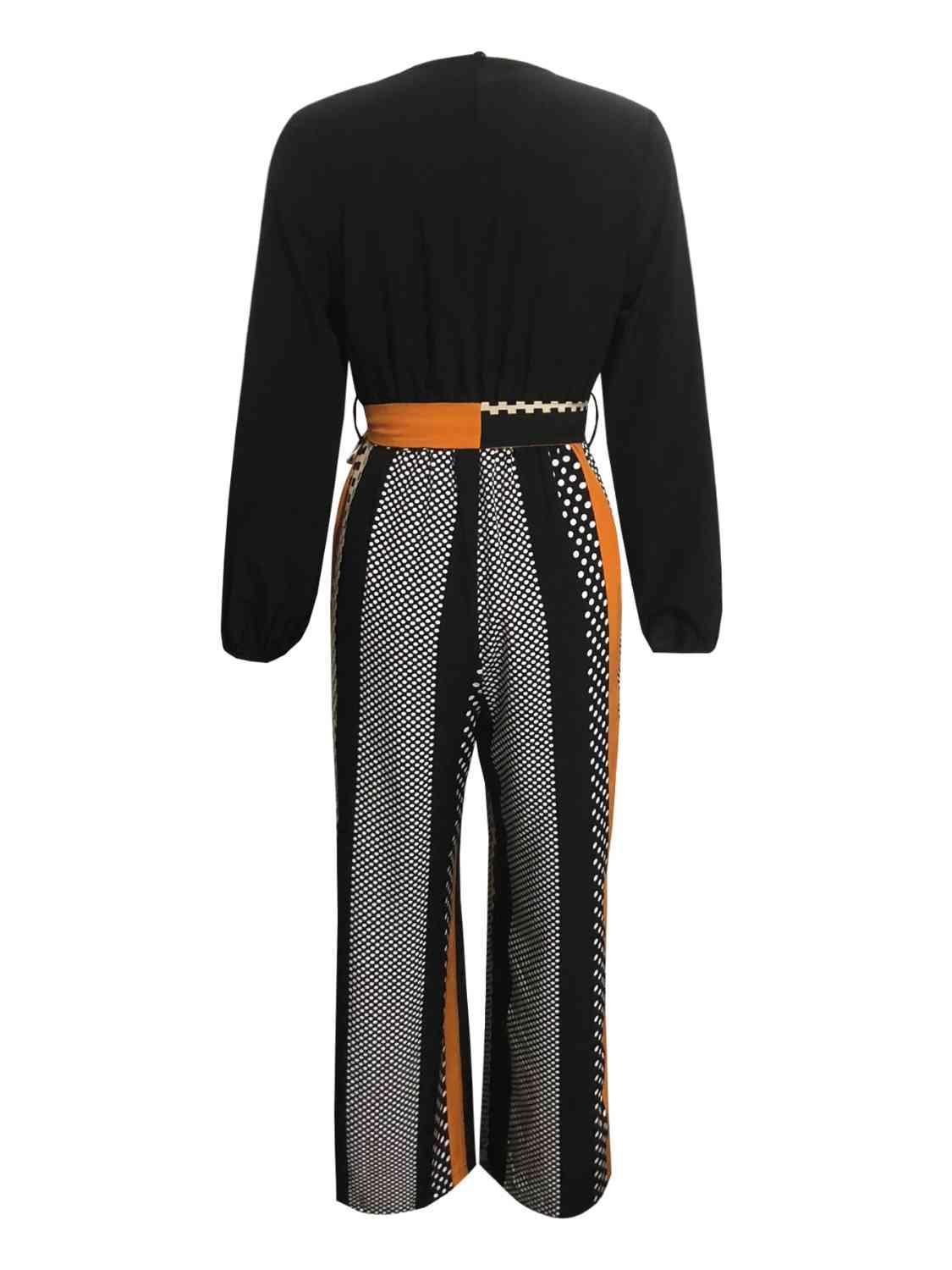Color Block Surplice Neck Tied Jumpsuit - Bona Fide Fashion