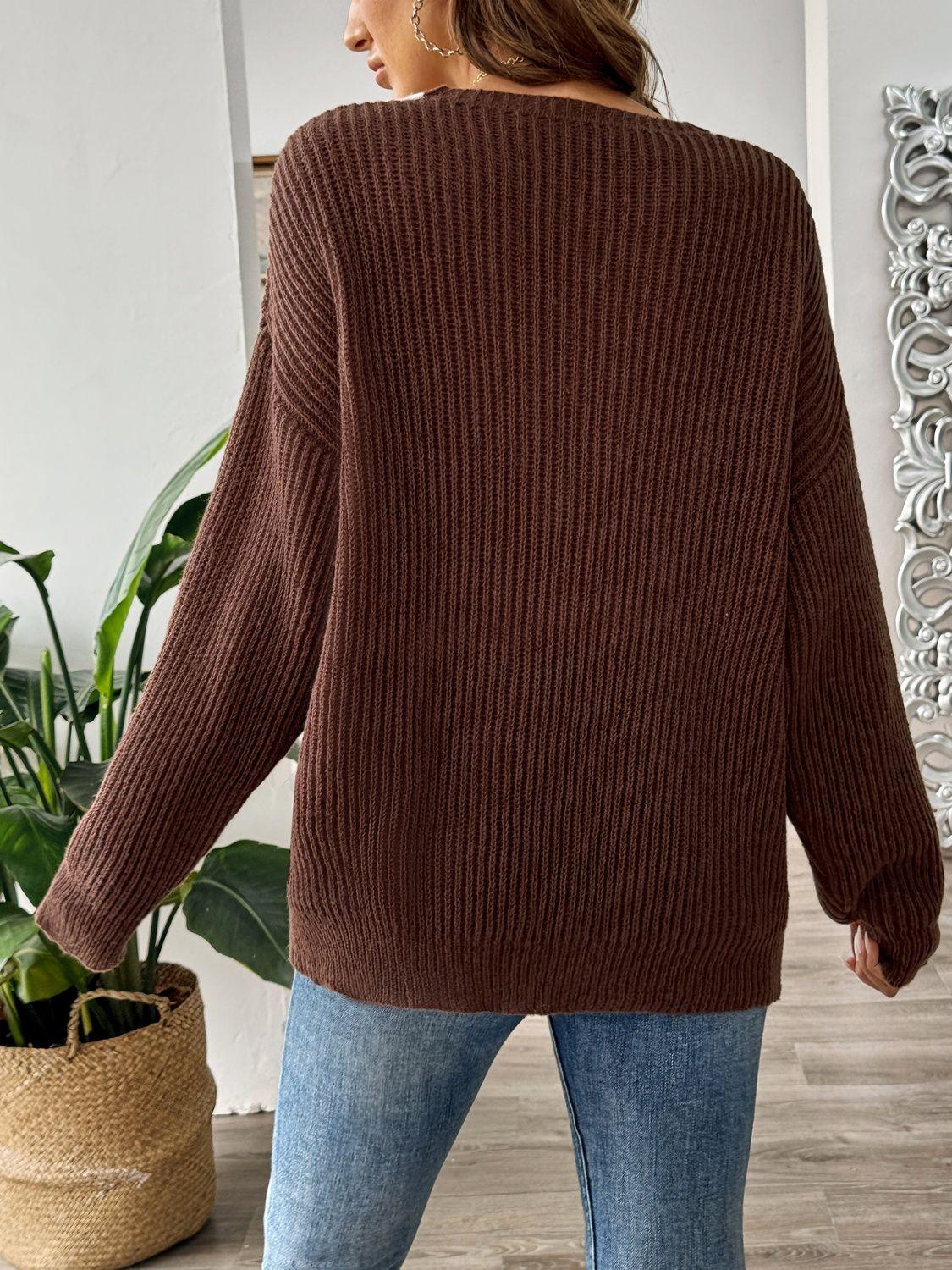 Contrast Dropped Shoulder Long Sleeve Sweater - Bona Fide Fashion