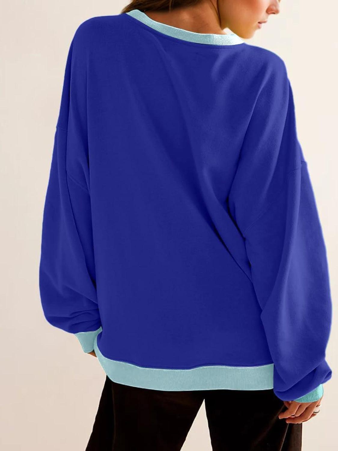 Contrast Round Neck Long Sleeve Sweatshirt - Bona Fide Fashion