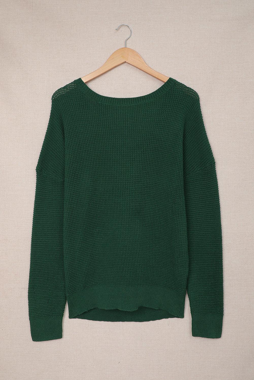 Crisscross Back Boat Neck Sweater - Bona Fide Fashion