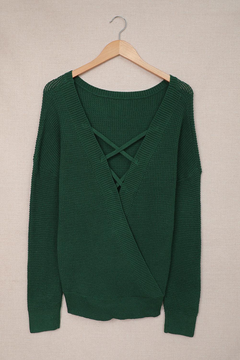 Crisscross Back Boat Neck Sweater - Bona Fide Fashion