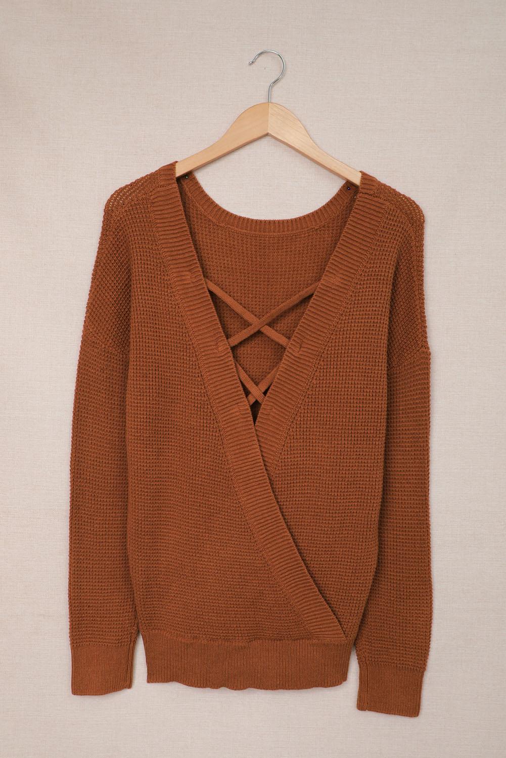 Crisscross Back Boat Neck Sweater - Bona Fide Fashion