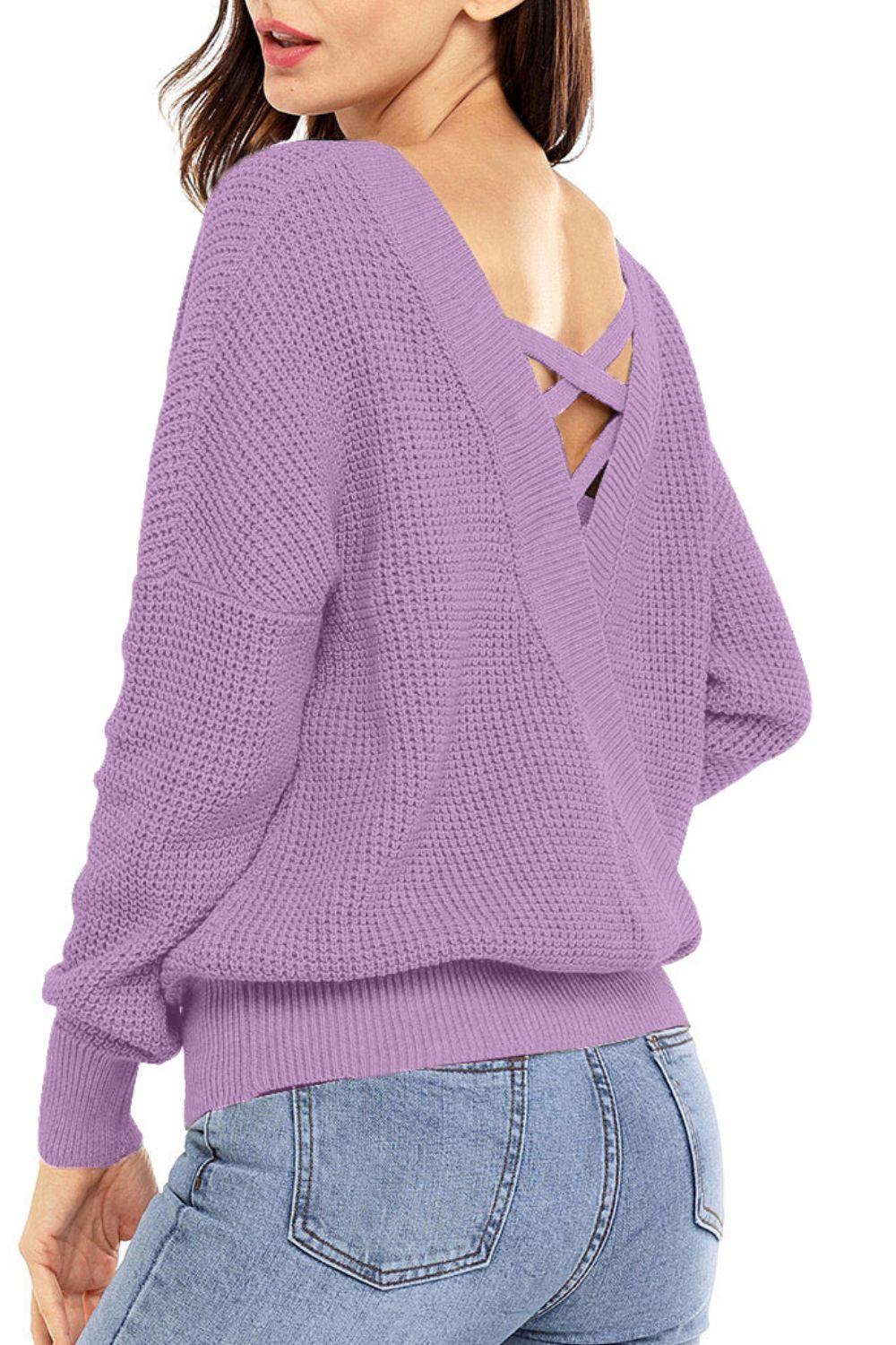 Crisscross Back Boat Neck Sweater - Bona Fide Fashion