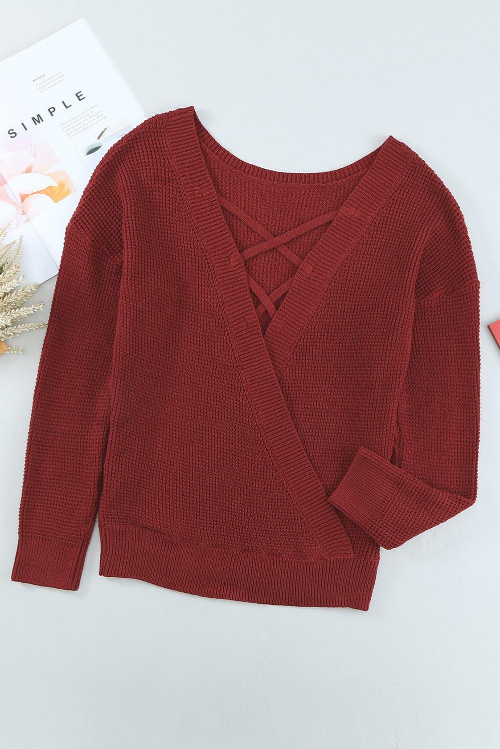 Crisscross Back Boat Neck Sweater - Bona Fide Fashion