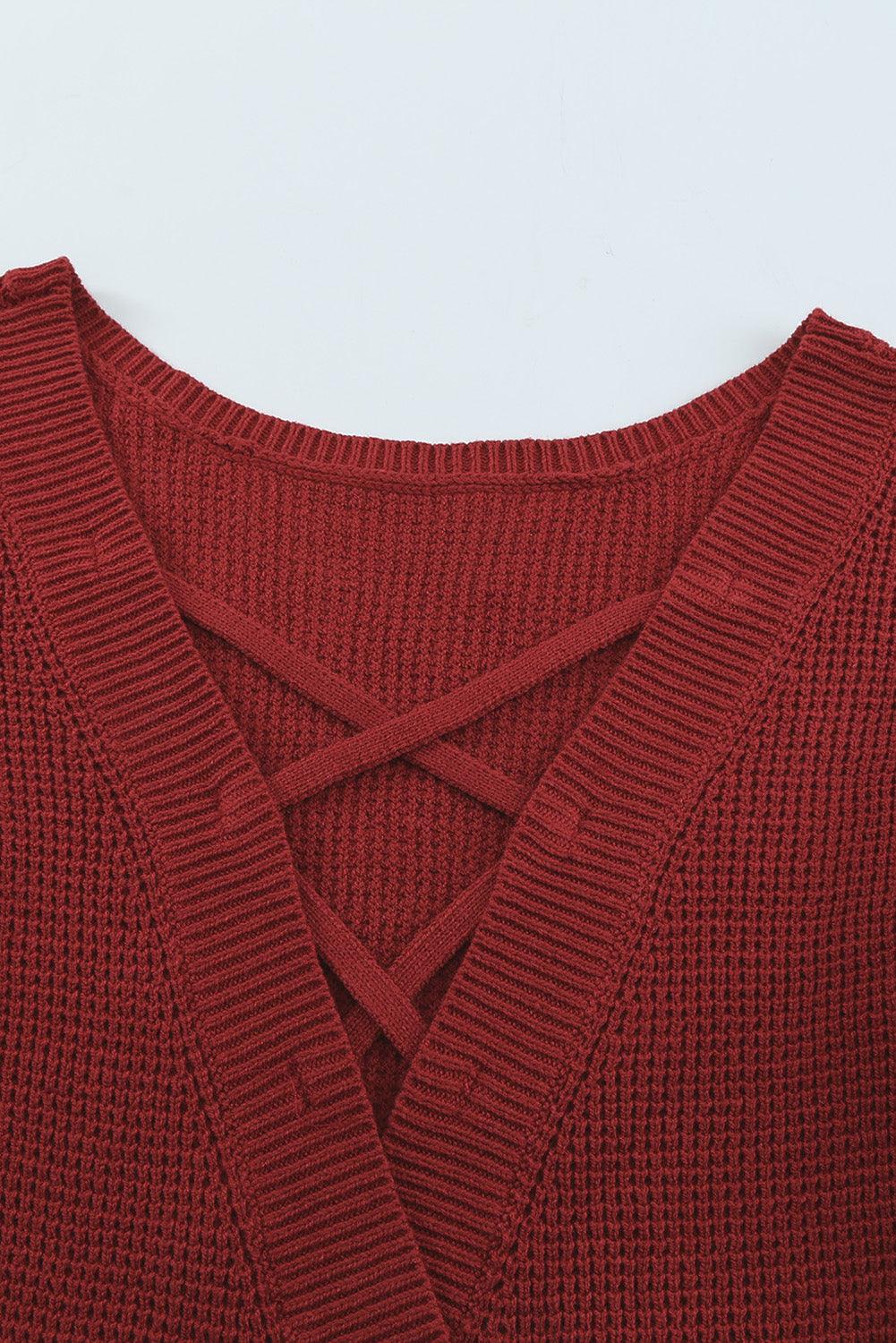 Crisscross Back Boat Neck Sweater - Bona Fide Fashion