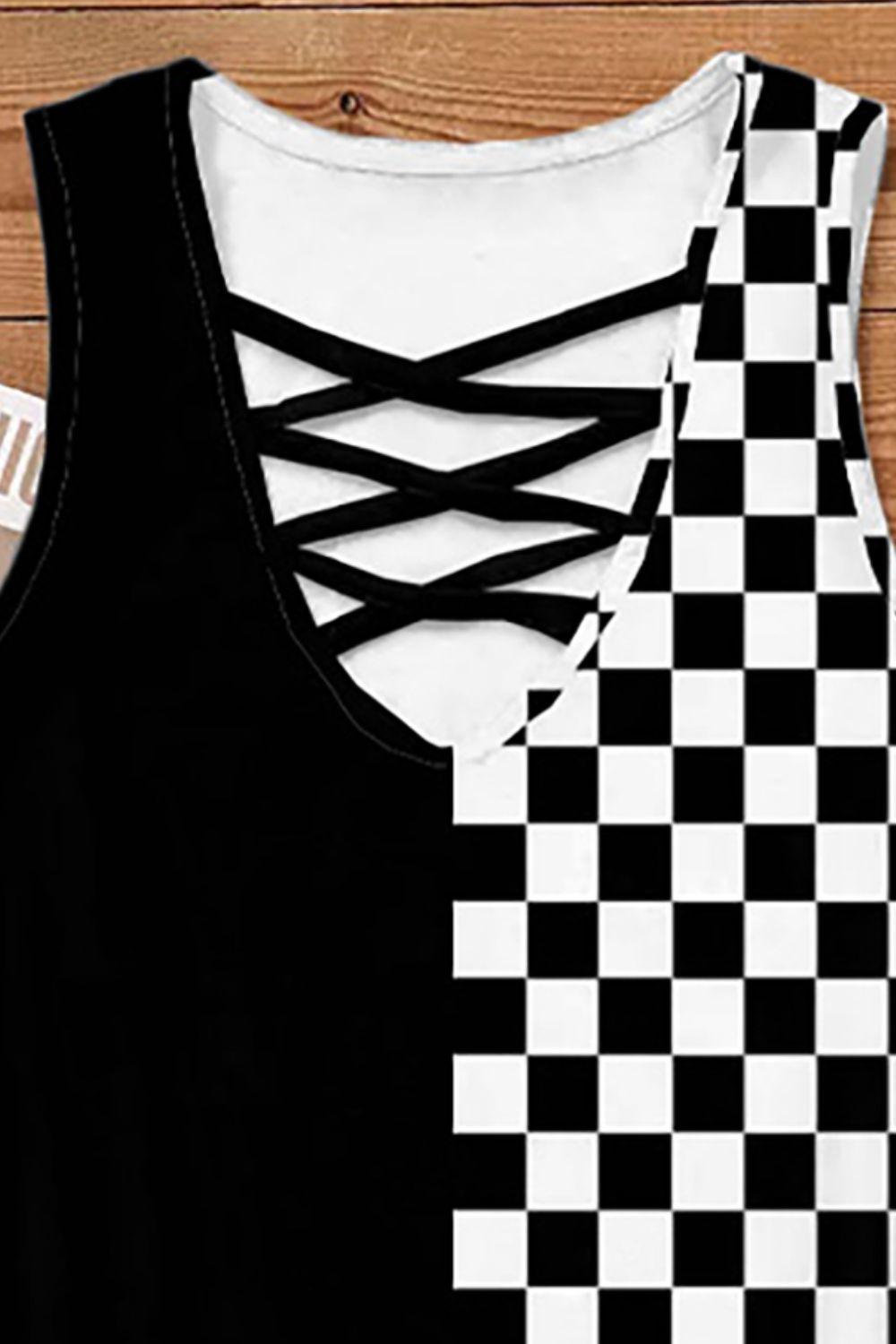 Crisscross Checkered Wide Strap Tank - Bona Fide Fashion