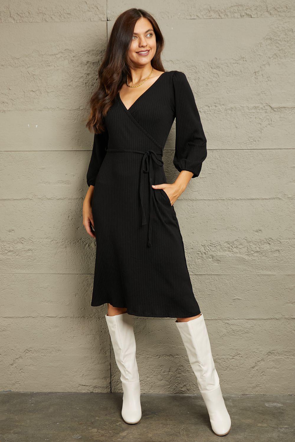 Culture Code Full Size Surplice Flare Ruching Dress - Bona Fide Fashion