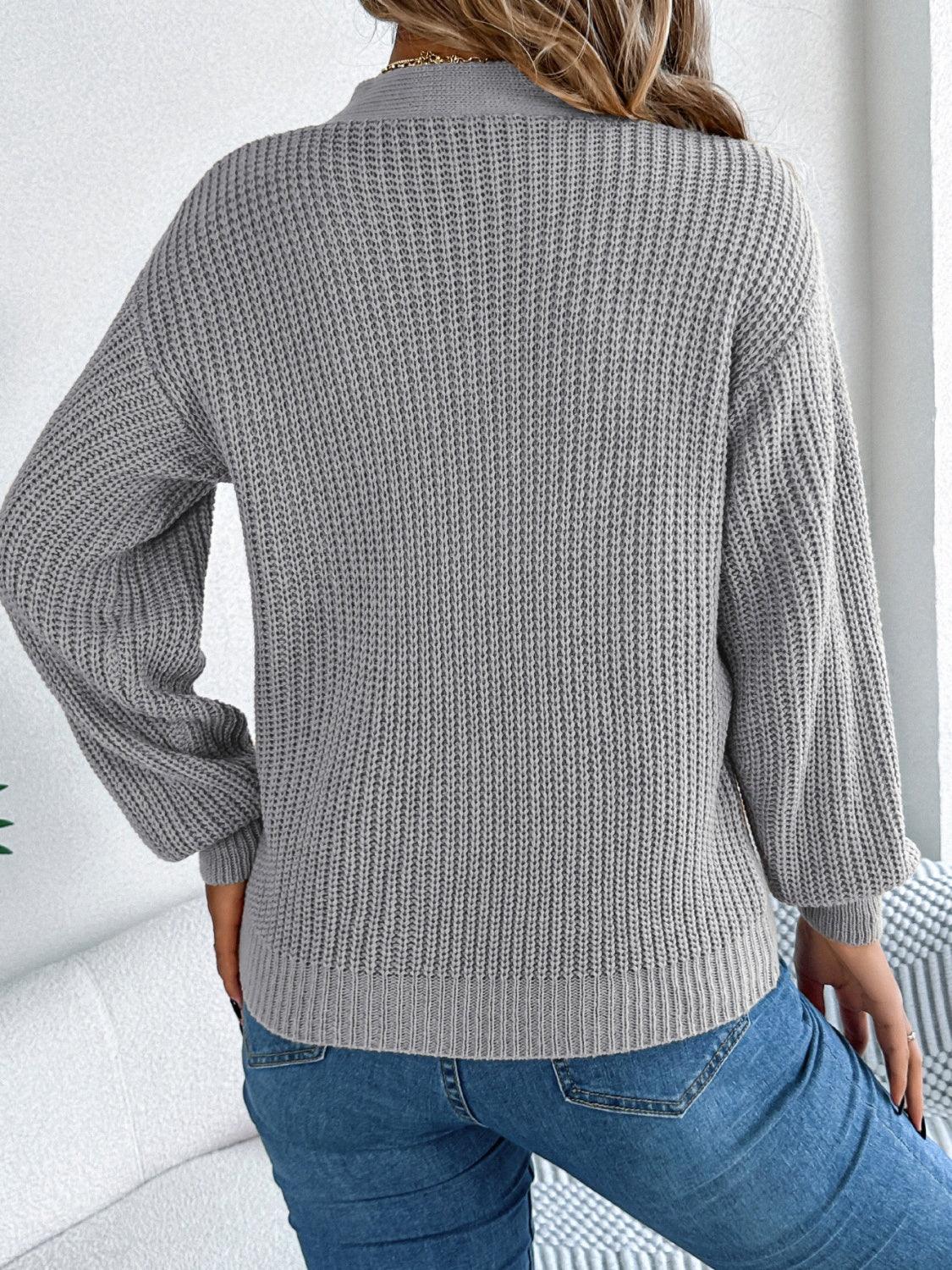 Cutout V-Neck Long Sleeve Sweater - Bona Fide Fashion