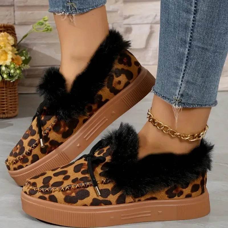 Bow Furry Round Toe Flat Slip-Ons - Bona Fide Fashion